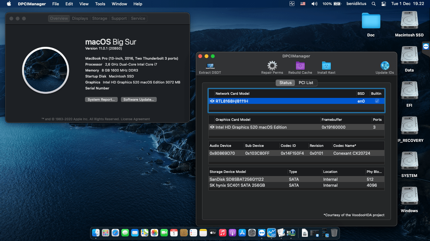 Success Hackintosh macOS Big Sur 11.0.1 Build 20B50 in HP ProBook 430 G3